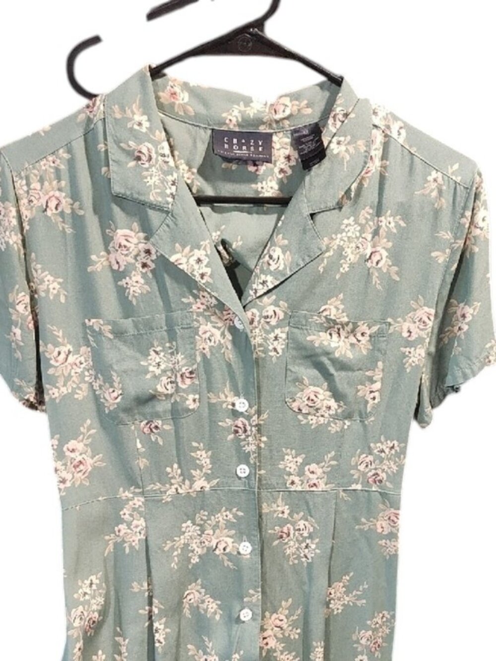 Crazy Horse by Liz Claiborne Floral Button-Front Maxi Dress in Sage Green 18 PTP - Picture 4 of 5
